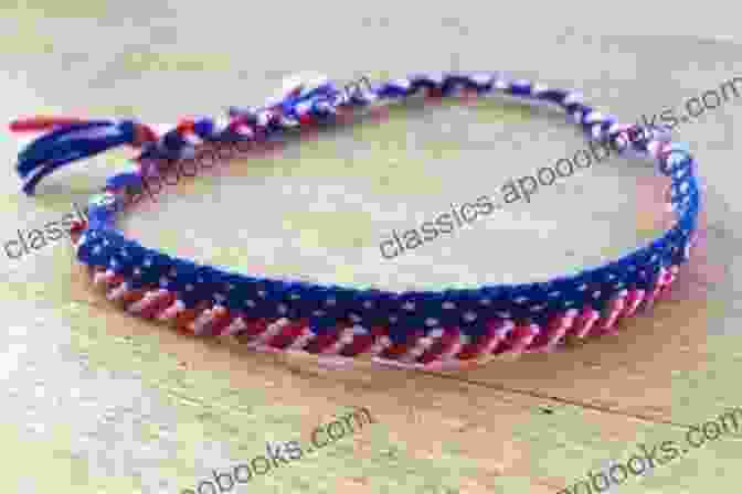 A Vibrant Red, White, And Blue Macrame Bracelet On A Wrist With An American Flag In The Background Red White And Blue Stripe Macrame Bracelet Tutorial